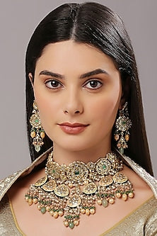Gold Finish Imitation Kundan Polki & Semi-Precious Stone Necklace Set