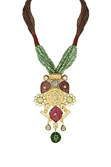 Gold Finish Red Kundan Polki & Semi-Precious Stone Necklace