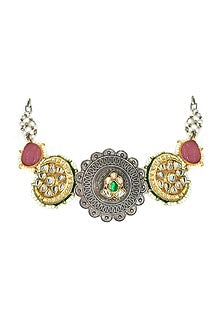 Two Tone Finish Green Imitation Kundan Polki Choker Necklace