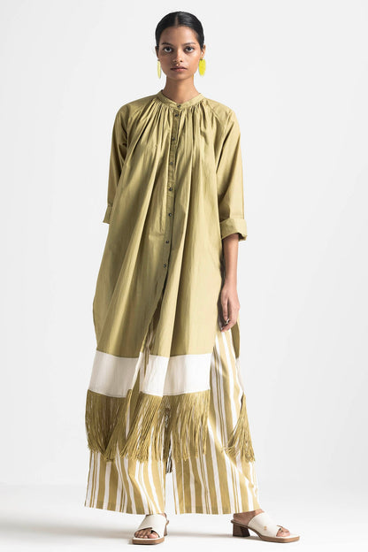 Moss Green Cotton Poplin Fringed Co-Ord Set