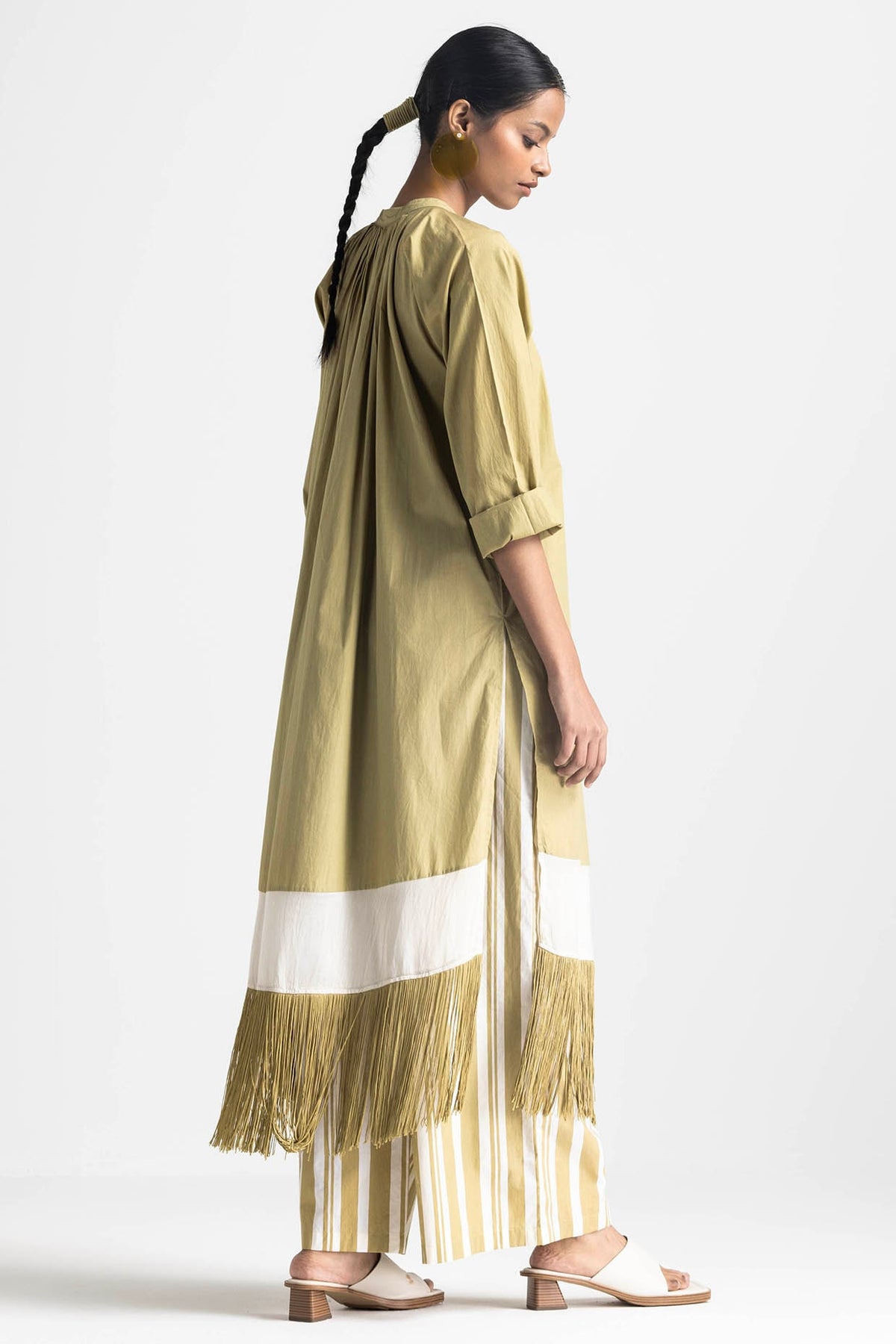 Moss Green Cotton Poplin Fringed Co-Ord Set