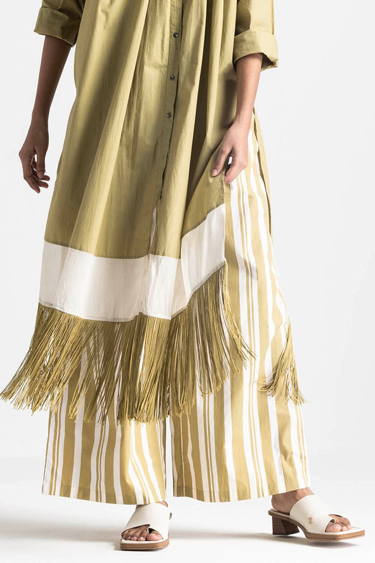 Moss Green Cotton Poplin Fringed Co-Ord Set