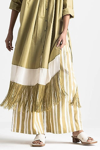 Moss Green Cotton Poplin Fringed Co-Ord Set
