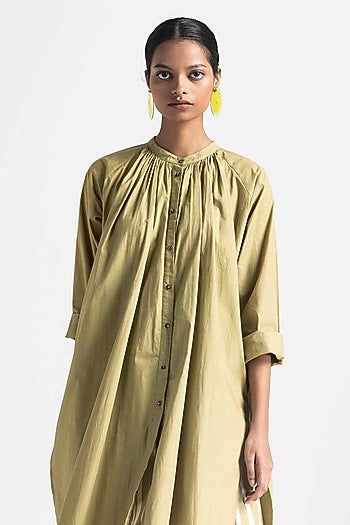 Moss Green Cotton Poplin Fringed Co-Ord Set