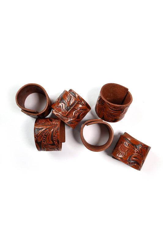 Whiskey Leather Handcrafted Napkin Rings Set