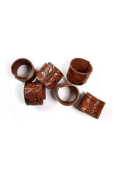 Whiskey Leather Handcrafted Napkin Rings Set