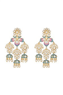 Gold Finish Blue & Pink Meenakari Earrings
