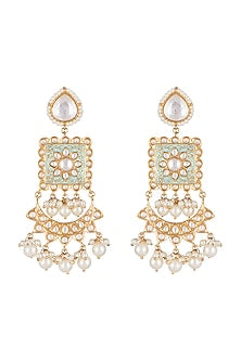 Gold Finish Mint Green Meenakari Earrings