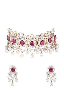 Gold Plated Ruby Choker Necklace Set