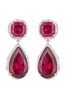 White Finish Ruby Cocktail Drop Earrings