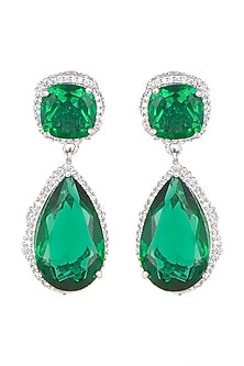 White Finish Emerald & White Sapphire Earrings