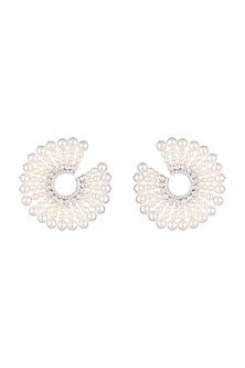 White Finish Pearls Starburst Earrings