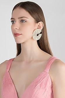 White Finish Pearls Starburst Earrings