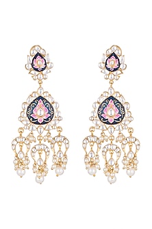 Gold Plated Meenakari Pearl & Kundan Earrings