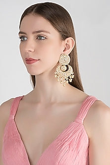 Gold Plated Meenakari Pearl Chandbali Earrings