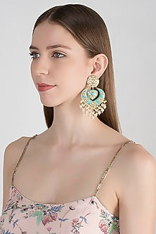 Gold Plated Meenakari Chandbali Pearls Earrings