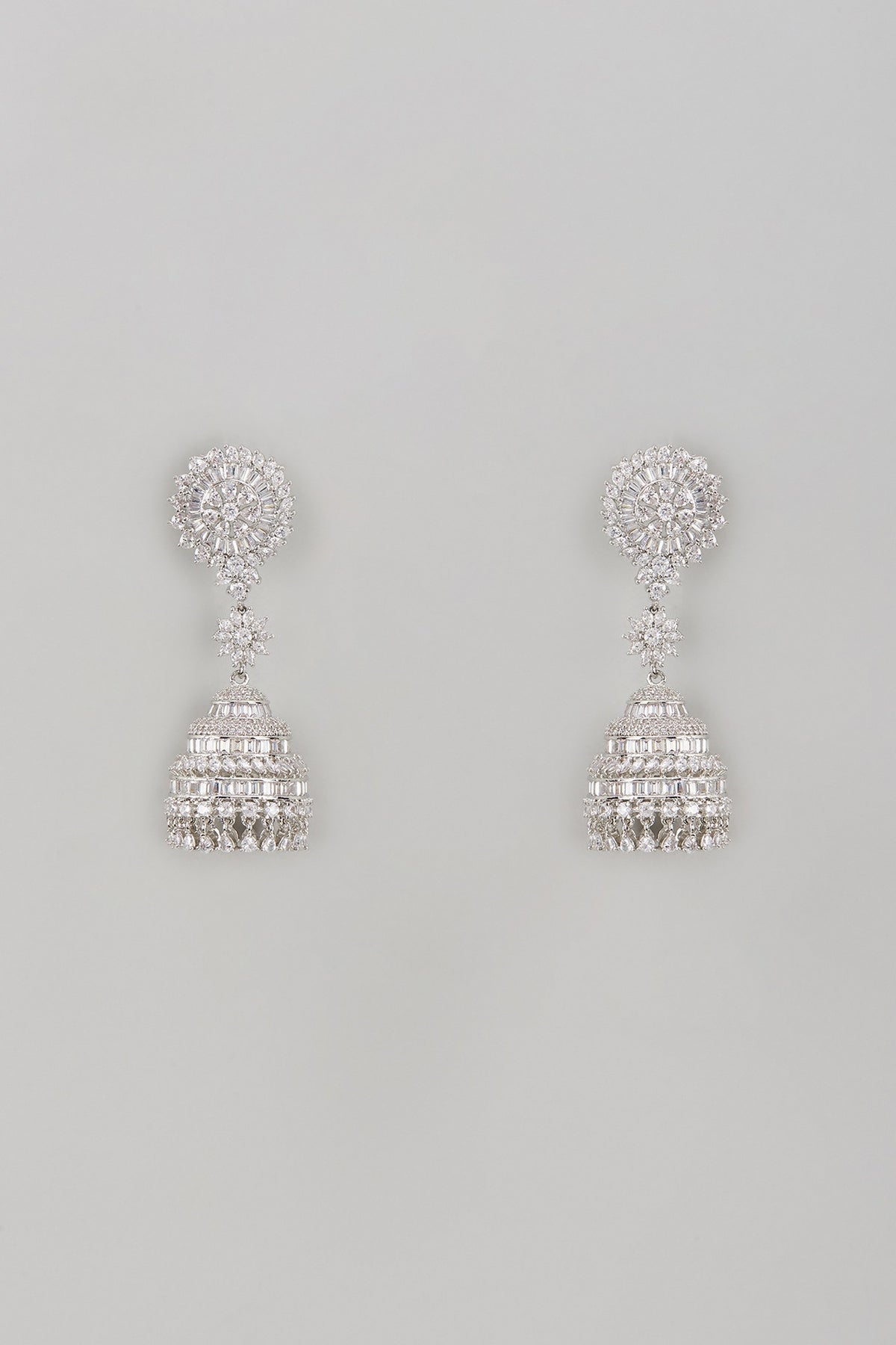 White Rhodium Finish Sapphire Jhumka Earrings In Sterling Silver