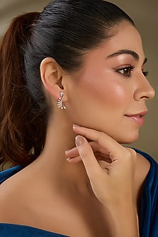 Rose Gold Finish Zircon Stud Earrings In Sterling Silver