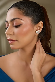 White Finish Zircon Stud Earrings In Sterling Silver