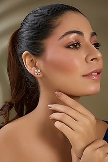 White Finish Zircon Stud Earrings In Sterling Silver