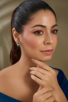 Rose Gold Finish Green Synthetic Stone Stud Earrings