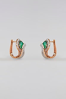 Rose Gold Finish Green Synthetic Stone Stud Earrings