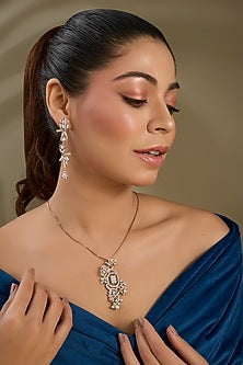 Rose Gold Finish Zircon Pendant Set In Sterling Silver