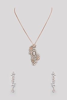 Rose Gold Finish Zircon Pendant Set In Sterling Silver