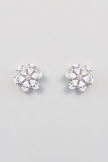Rose Gold Finish Zircon Stud Earrings In Sterling Silver