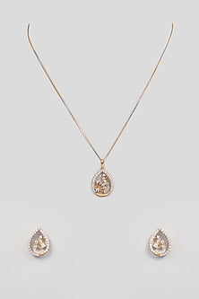 Gold Finish Zircon Pendant Set In Sterling Silver