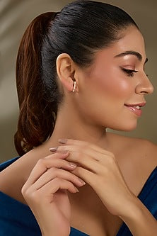 Rose Gold Finish Zircon Stud Earrings In Sterling Silver