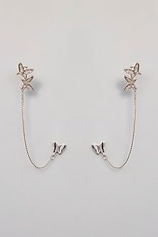 White Finish Zircon Stud Earrings In Sterling Silver