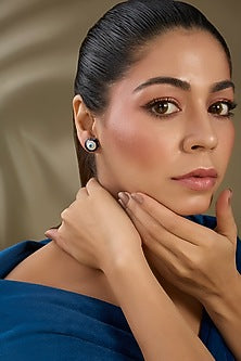 Rose Gold Finish Zircon Stud Earrings In Sterling Silver