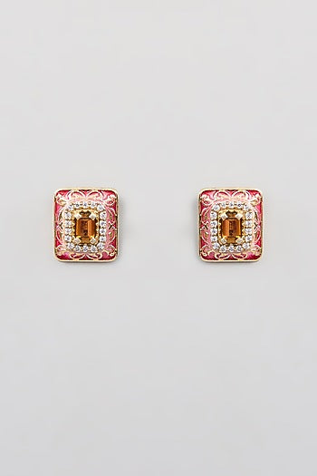 Two Tone Finish Zircon Stud Earrings In Sterling Silver