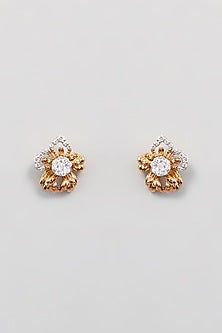Rose Gold Finish Zircon Stud Earrings In Sterling Silver
