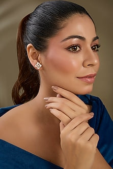 Gold Finish Zircon Stud Earrings In Sterling Silver