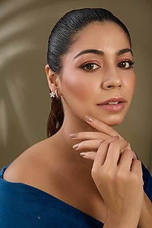 Gold Finish Zircon Stud Earrings In Sterling Silver