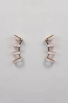 Rose Gold Finish Zircon Stud Earrings In Sterling Silver
