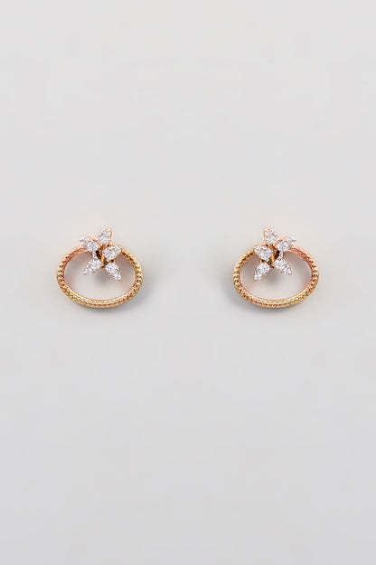 Gold Finish Zircon Stud Earrings In Sterling Silver