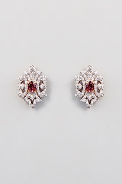 Gold Finish Zircon Stud Earrings In Sterling Silver