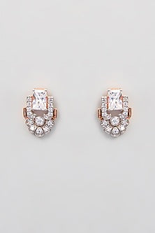 White Finish Zircon Stud Earrings In Sterling Silver