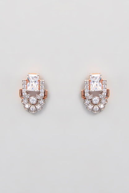 White Finish Zircon Stud Earrings In Sterling Silver