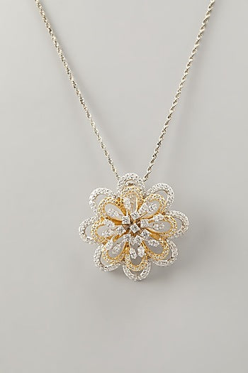 Two Tone Finish Zircons Pendant Necklace In Sterling Silver