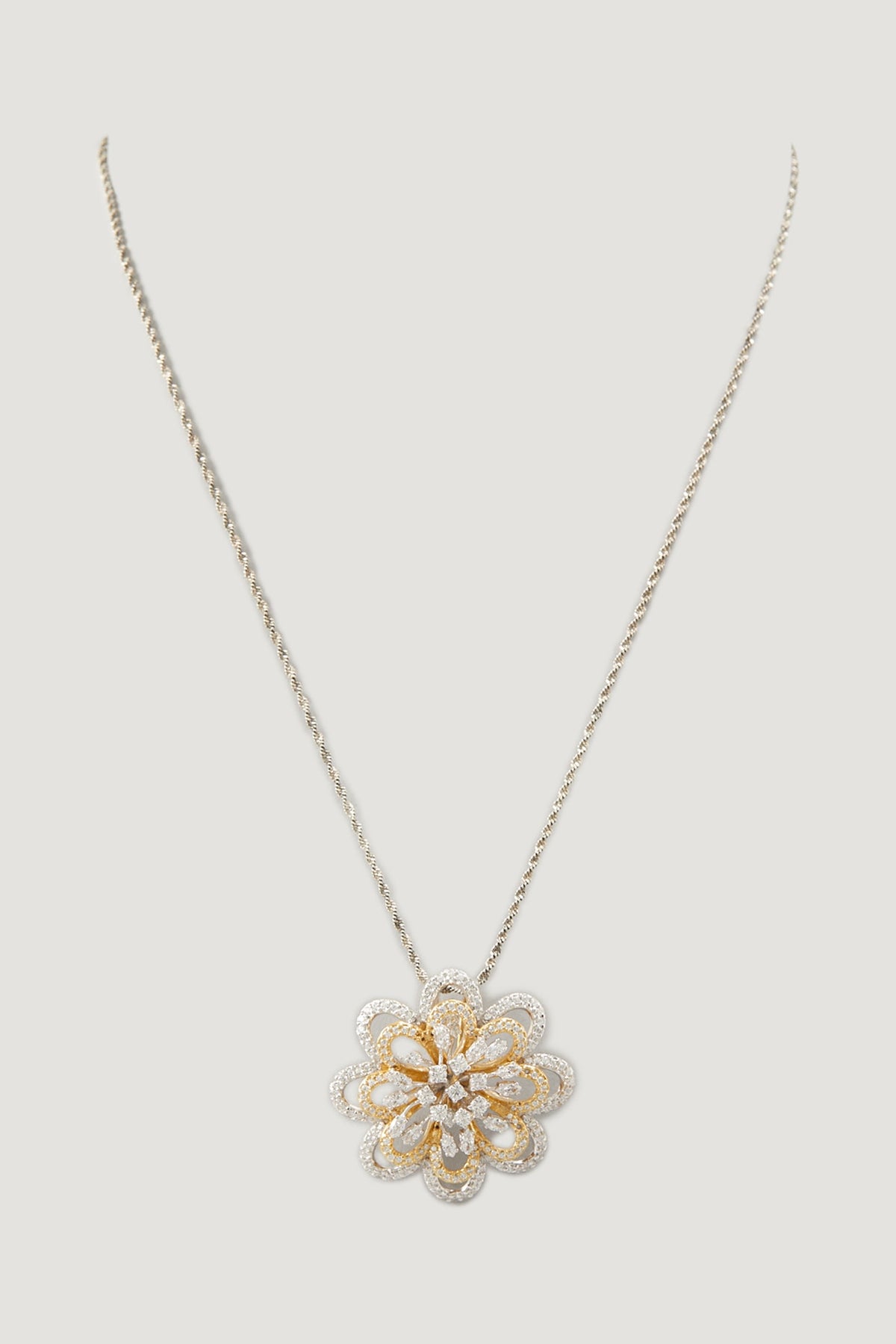 Two Tone Finish Zircons Pendant Necklace In Sterling Silver