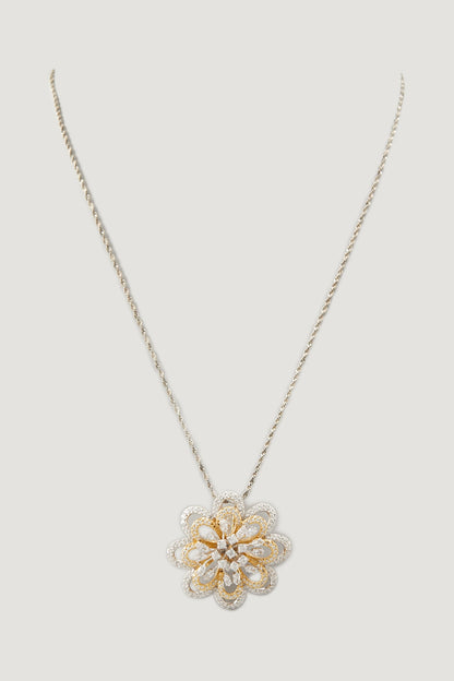 Two Tone Finish Zircons Pendant Necklace In Sterling Silver