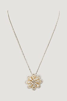 Two Tone Finish Zircons Pendant Necklace In Sterling Silver