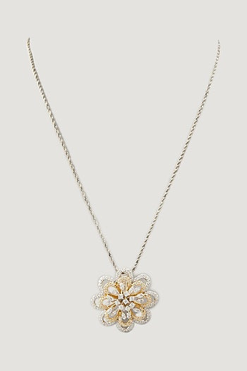 Two Tone Finish Zircons Pendant Necklace In Sterling Silver