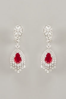 White Finish Ruby Chandelier Earrings In Sterling Silver