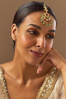 Gold Finish Kundan Polki Maangtikka In Sterling Silver