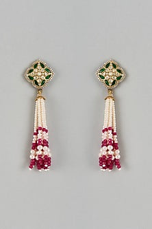 Gold Finish Moissanite Polki Dangler Earrings In Sterling Silver